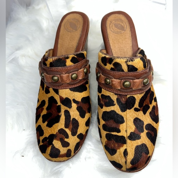 REAL Bovine Hair Leopard print NURTURE Leather Women Mule Heels 10 M - Picture 1 of 6